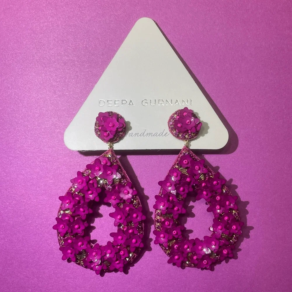 NWT Deepa Gurnani Anthropolgie Beaded Crystal Flower Statement Earrings - Picture 9 of 12